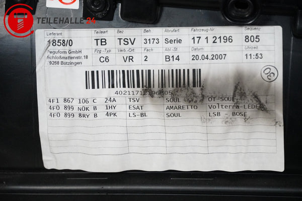 Audi A6 C6 4F Türverkleidung vorn rechts BOSE Volterra Amaretto braun 4F0899N0KB