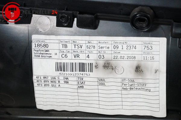 Audi A6 4F C6 Türverkleidung vorne rechts Stoff Perluni soul schwarz grau