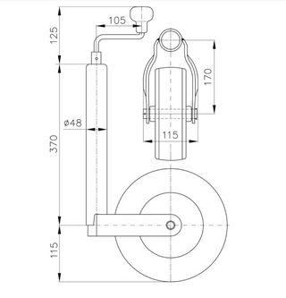 Winterhoff Stützrad Vollgummi Rohr Ø 48 mm Stützlast 150kg 225 x 70 mm Serie ST