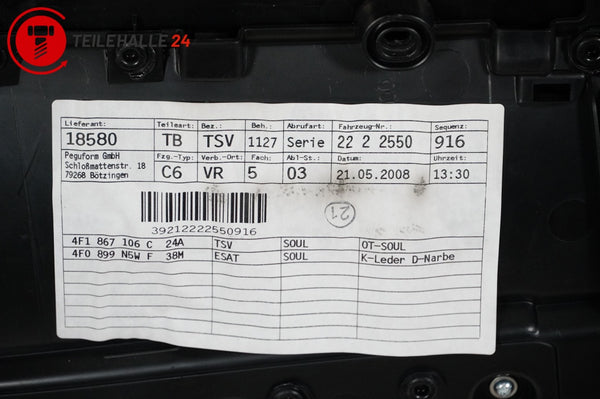 Audi A6 4F C6 Türverkleidung vorne rechts Leder S-Line schwarz 4F1867106C