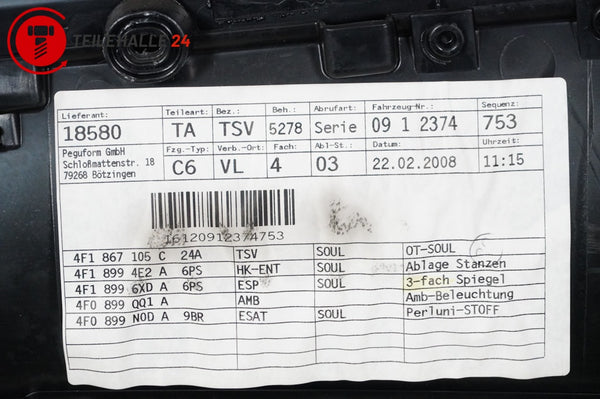 Audi A6 4F C6 Türverkleidung vorne links Stoff Perluni soul schwarz grau