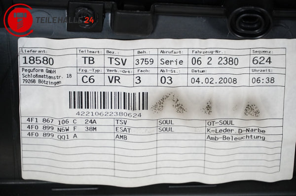 Audi A6 C6 4F Türverkleidung vorne rechts Leder schwarz Soul 4F1867106C